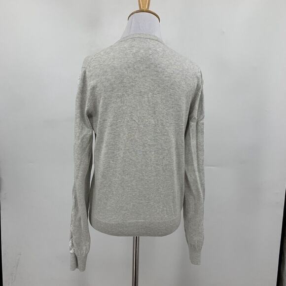 Jack Wills Cardigan Womens 8 Gray Cotton Button Front Lace Sleeve Sheer Panels - Picture 6 of 14